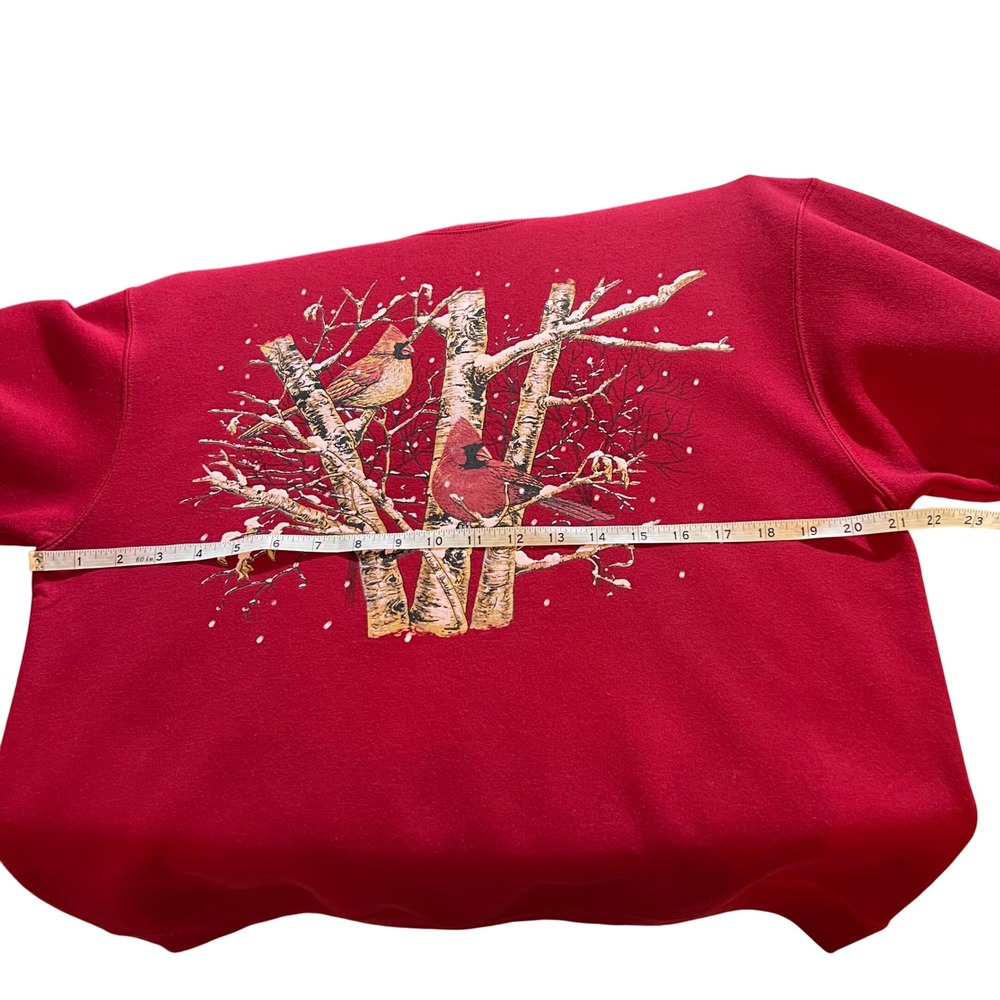 Jerzees NuBlend Red Cardinal Winter Snow Graphic Sweatshirt Women's Medium - Picture 4 of 8